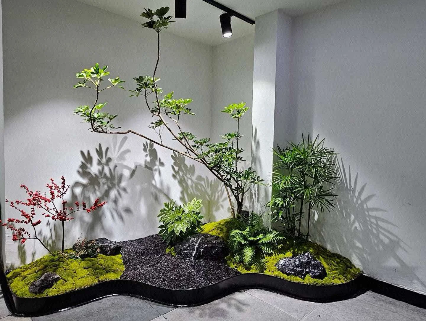 植物、景石与苔藓组合